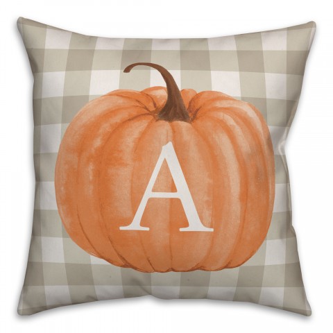Harvest Pumpkin Buffalo Check Plaid Monogram 18x18 Personalized Spun Poly Pillow