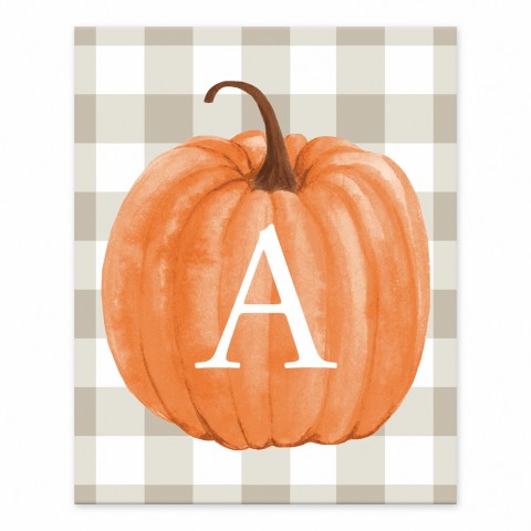 Harvest Pumpkin Buffalo Check Plaid Monogram 8x10 Personalized Tabletop Canvas