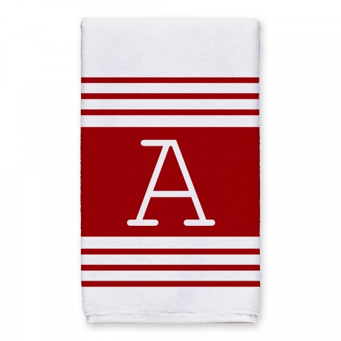Red Farmhouse Stripes Monogram 16x25 Personalized Towel