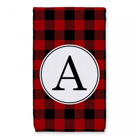 Red & Black Buffalo Check Plaid Monogram 16x25 Personalized Towel