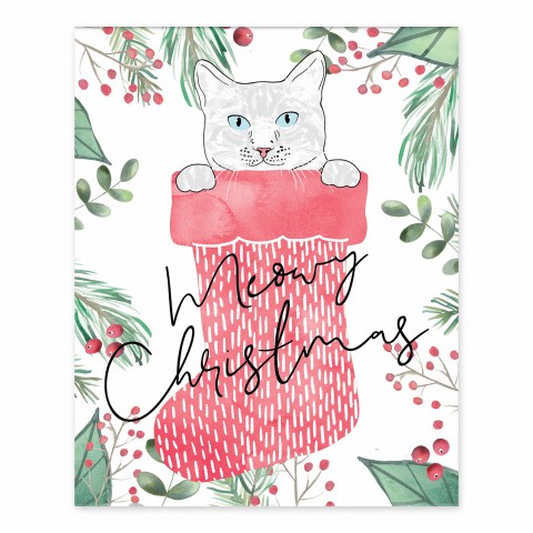 Christmas Cat Stocking 8x10 Tabletop Canvas