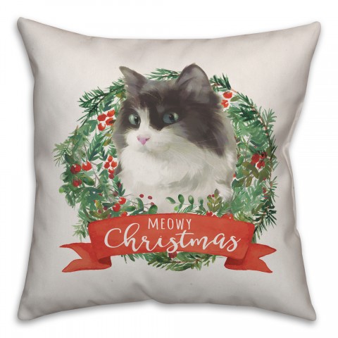 Christmas Cat Wreath Pillow