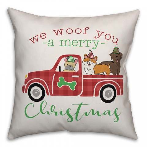 Puppy Christmas Truck Pillow
