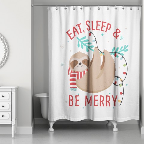 Eat Sleep Be Merry Sloth 71x74 Shower Curtain