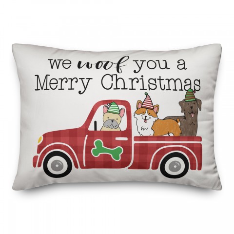 Puppy Christmas Truck Pillow