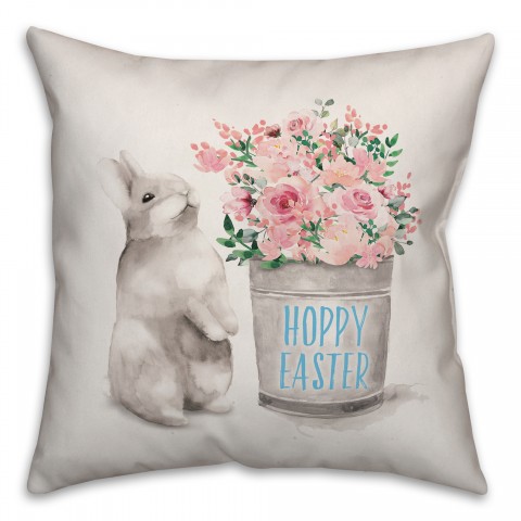 Hoppy Easter Bunny Bucket 18x18 Spun Poly Pillow