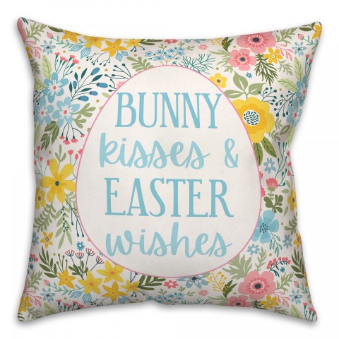 Bunny Kisses and Easter Wishes 18x18 Spun Poly Pillow