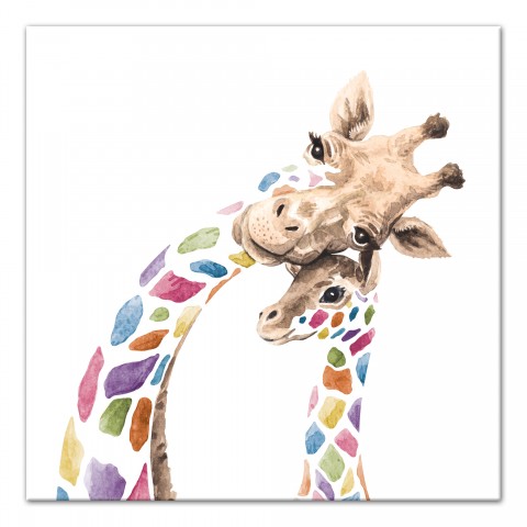 Colorful Mom and Baby Giraffes Wall Art