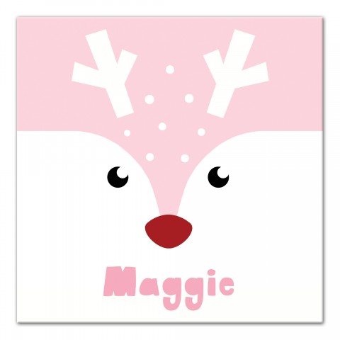 Pink Reindeer Face 16x16 Personalized Canvas Wall Art