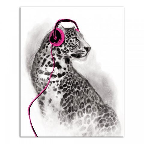 Pink Leopard Headphones Wall Art