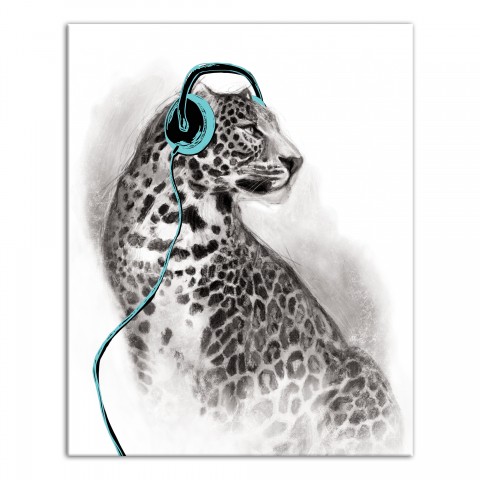 Teal Leopard Headphones Wall Art