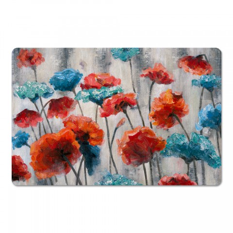 Red and Blue Abstract Flowers 27x18 Floor Mat