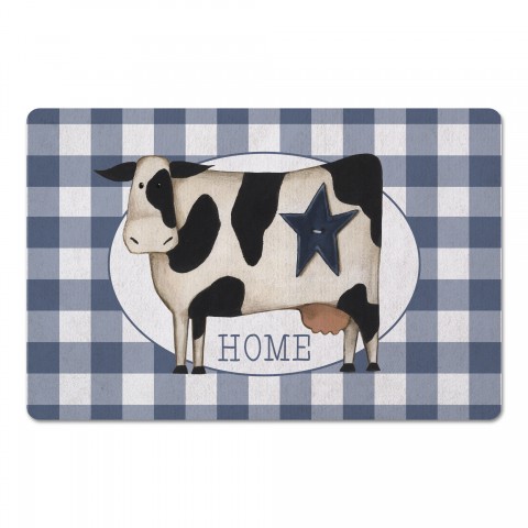 Blue Buffalo Check Primitive Cow 27x18 Floor Mat