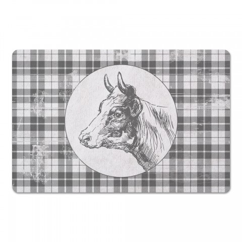 Gray Plaid Cow 27x18 Floor Mat
