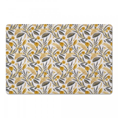 Gray and Yellow Floral 27x18 Floor Mat