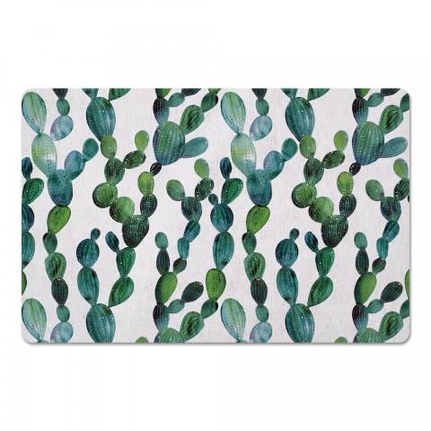 Blue Green Watercolor Cactus 27x18 Floor Mat