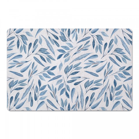 Watercolor Blue Leaves 27x18 Floor Mat
