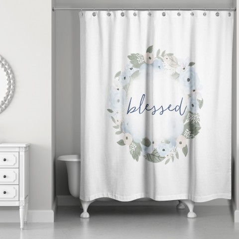 Blue Blessed Floral Wreath 71x74 Shower Curtain