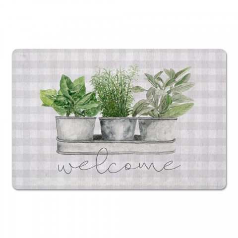 Gingham Potted Herbs  27x18 Floor Mat