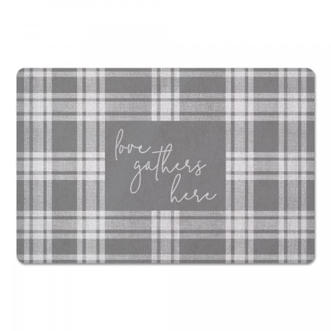 Gray Plaid Love Gathers Here  27x18 Floor Mat