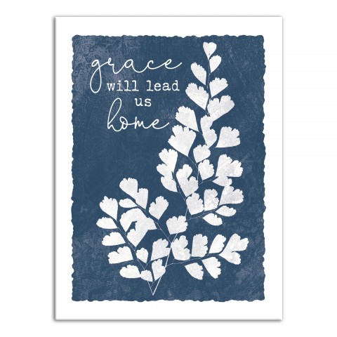 Grace Will Lead Us Home Blue Fern 18x24 Canvas Wall Art
