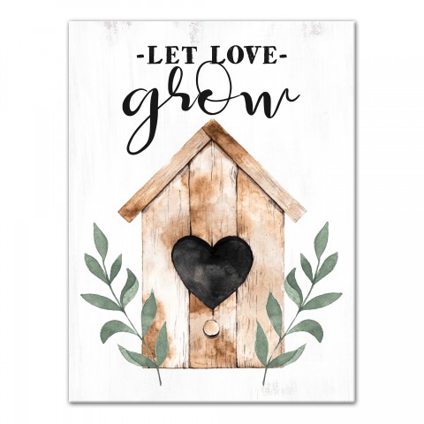 Let Love Grow Birdhouse 18x24 Canvas Wall Art