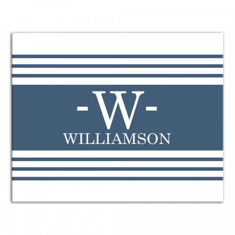 Blue Farmhouse Stripes Initial  16x20 Personalized Canvas Wall Art