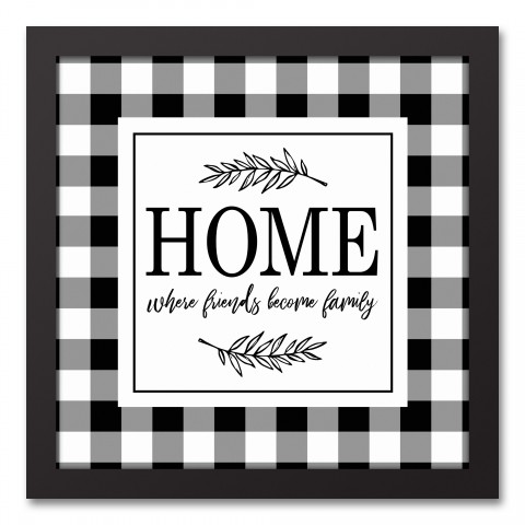 Black Buffalo Check Home 12x12 Black Framed Canvas