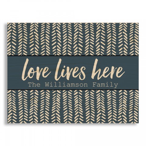 Love Lives Here Herringbone Pattern 14x10.5 Pallet Wood Art