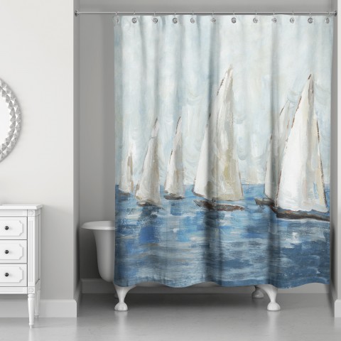 Hand Painted Sailboat Race 71x74 Shower Curtain
