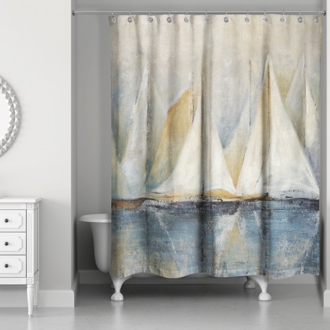 Watercolor Sailboats 71x74 Shower Curtain