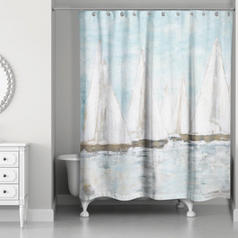 Textured Blue Sailboats 71x74 Shower Curtain