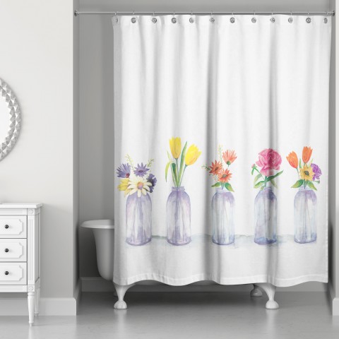 Painted Glass Flowers 71x74 Shower Curtain