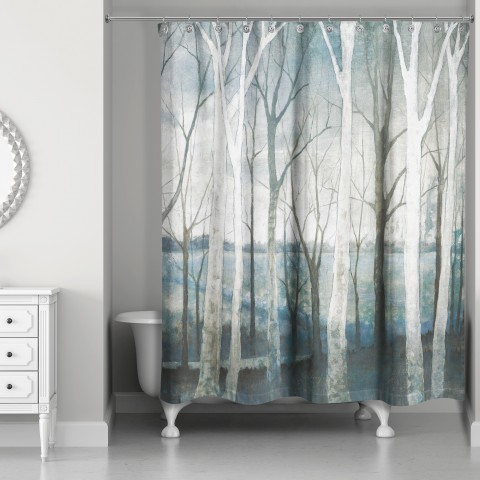 Winter Blue Tree Path 71x74 Shower Curtain