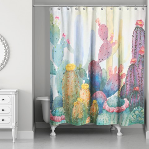 Colorful Watercolor Cactus Friends 71x74 Shower Curtain