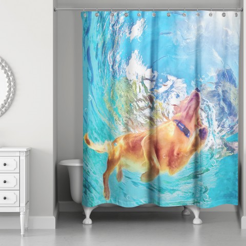 Swimming Painted Pup 71x74 Shower Curtain