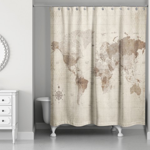 Distressed World Map 71x74 Shower Curtain