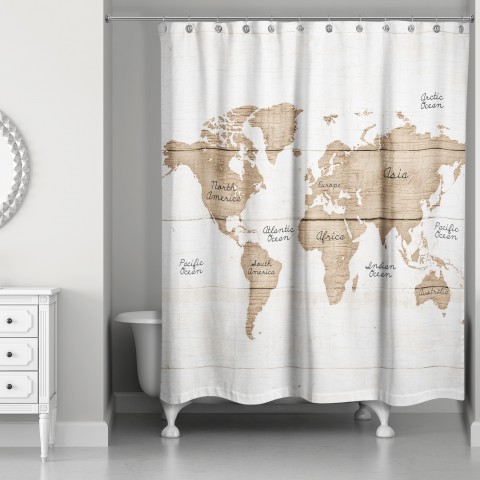Wood World Map 71x74 Shower Curtain