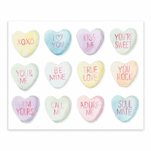 Watercolor Candy Hearts 8x10 Tabletop Canvas