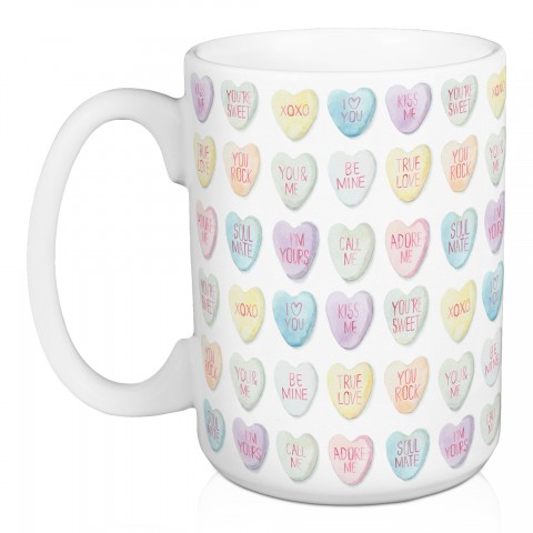 Watercolor Candy Hearts 15 oz Mug