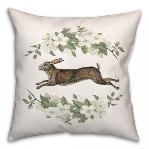 Floral French Running Hare Pillow