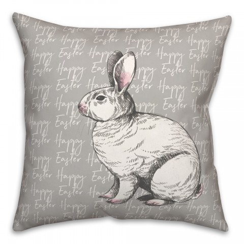Gray Happy Easter Bunny Pillow