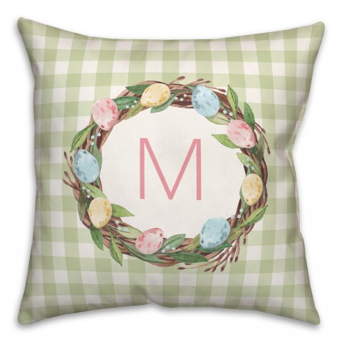 Easter Egg Wreath Monogram Pillow