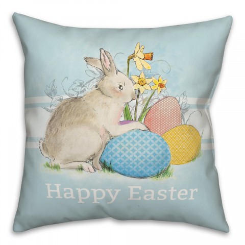 Happy Easter Traditional Blue Pillow