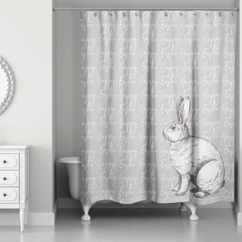 Gray Happy Easter Bunny 71x74 Shower Curtain