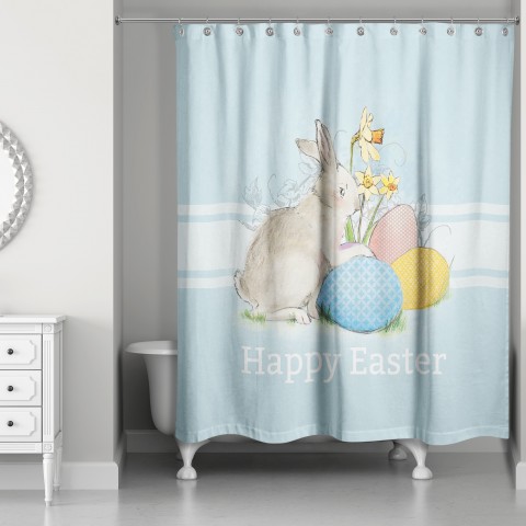 Happy Easter Traditional Blue 71x74 Shower Curtain