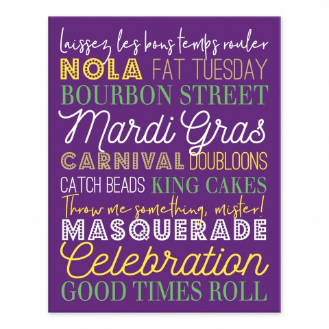 Mardi Gras Words 11x14 Tabletop Canvas