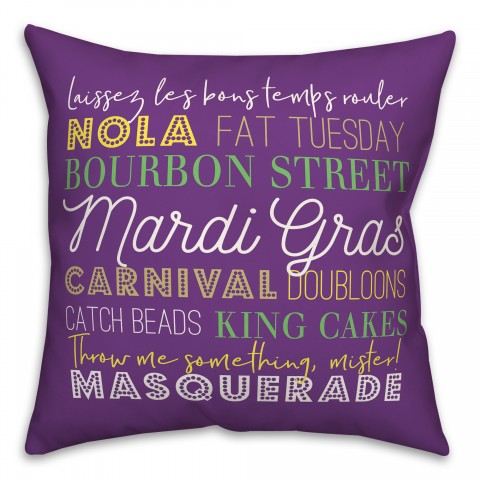 Mardi Gras Words 18x18 Spun Poly Pillow