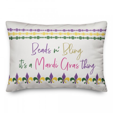 Beads and Bling It's a Mardi Gras Thing 14x20 Spun Poly Pillow