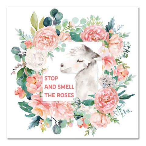 Floral Llama Wreath 16x16 Canvas Wall Art